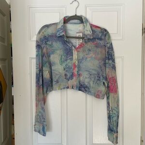 Urban Outfitters Multicolor Sheer Cropped Blouse